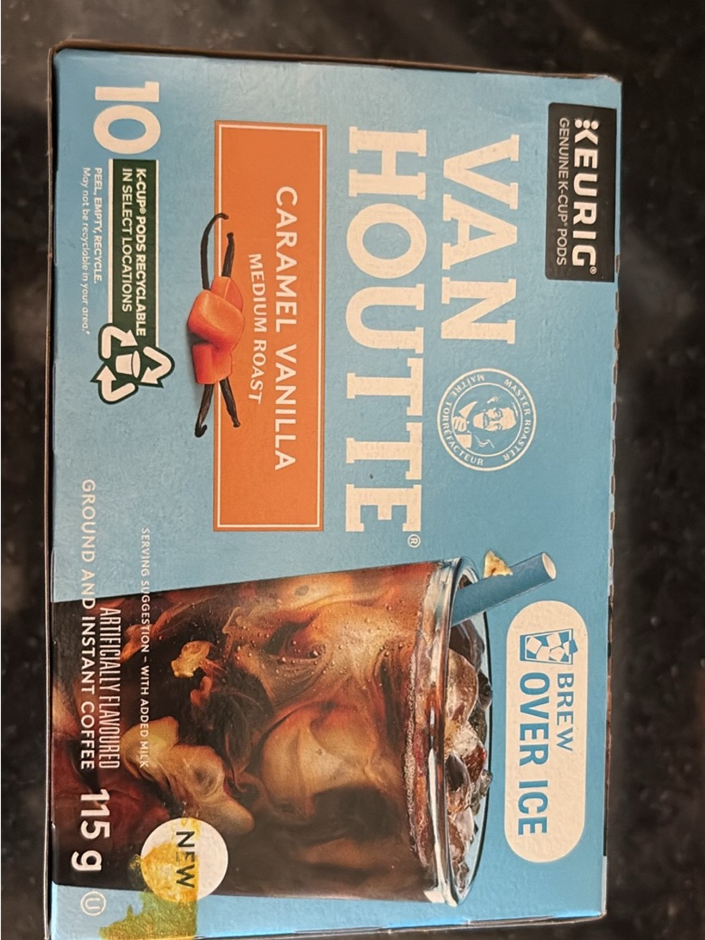 Keurig Van Houtte Caramel Vanilla Medium Roast Coffee Pods - Blue & Orange Box